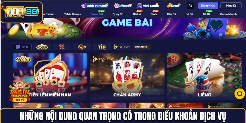 Những nội dung quan trọng trong điều khoản dịch vụ tại Tin88