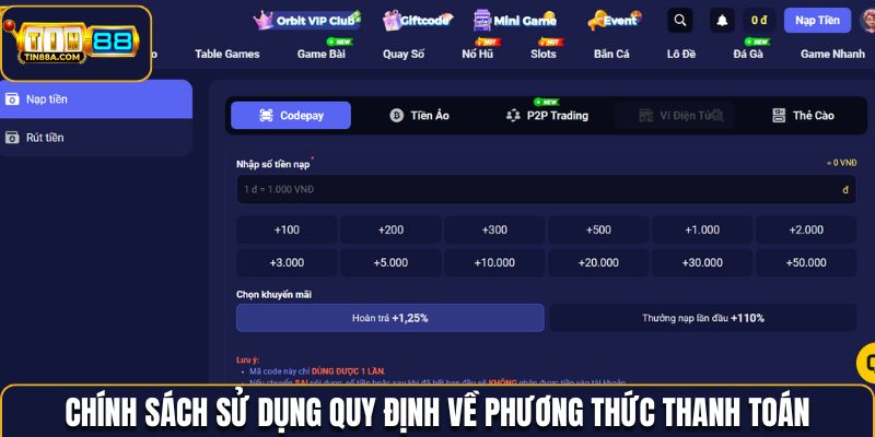 Điều khoản dịch vụ quy định rõ về phương thức thanh toán